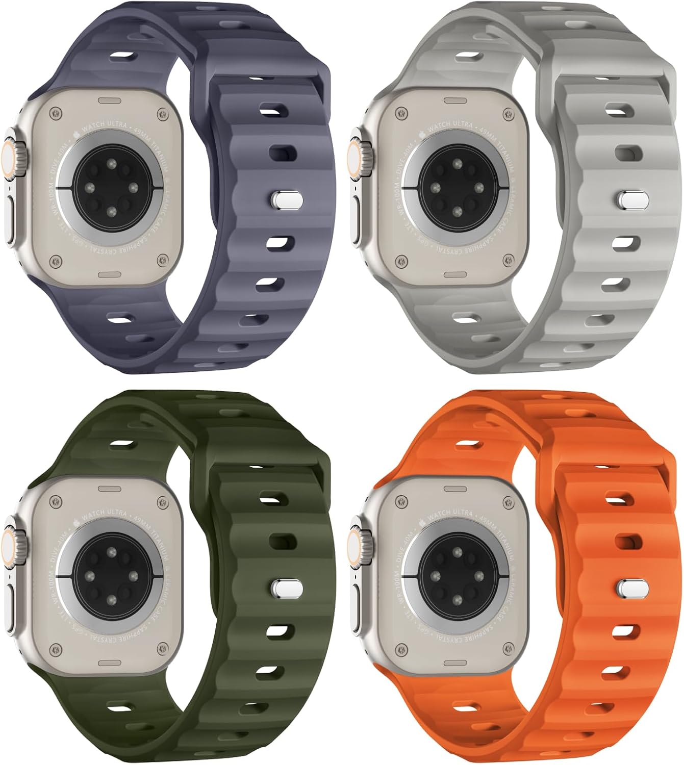 Sport Bands Compatible with Apple Watch Ultra Band 49mm 45mm 44mm 42mm for Men, Ultra Wide Soft Silicone Waterproof Replacement Strap Wristbands for Ultra 2 iWatch Series 8 7 6 5 SE Ultra, 4 Packs