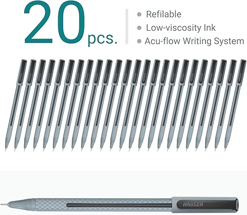 Miniatura 4 de Yolo - Juego de 20 bolígrafos negros, escritura suave, acabado de fibra de carbono, punta de 0.039 in, duradero y elegante para la escuela, oficina