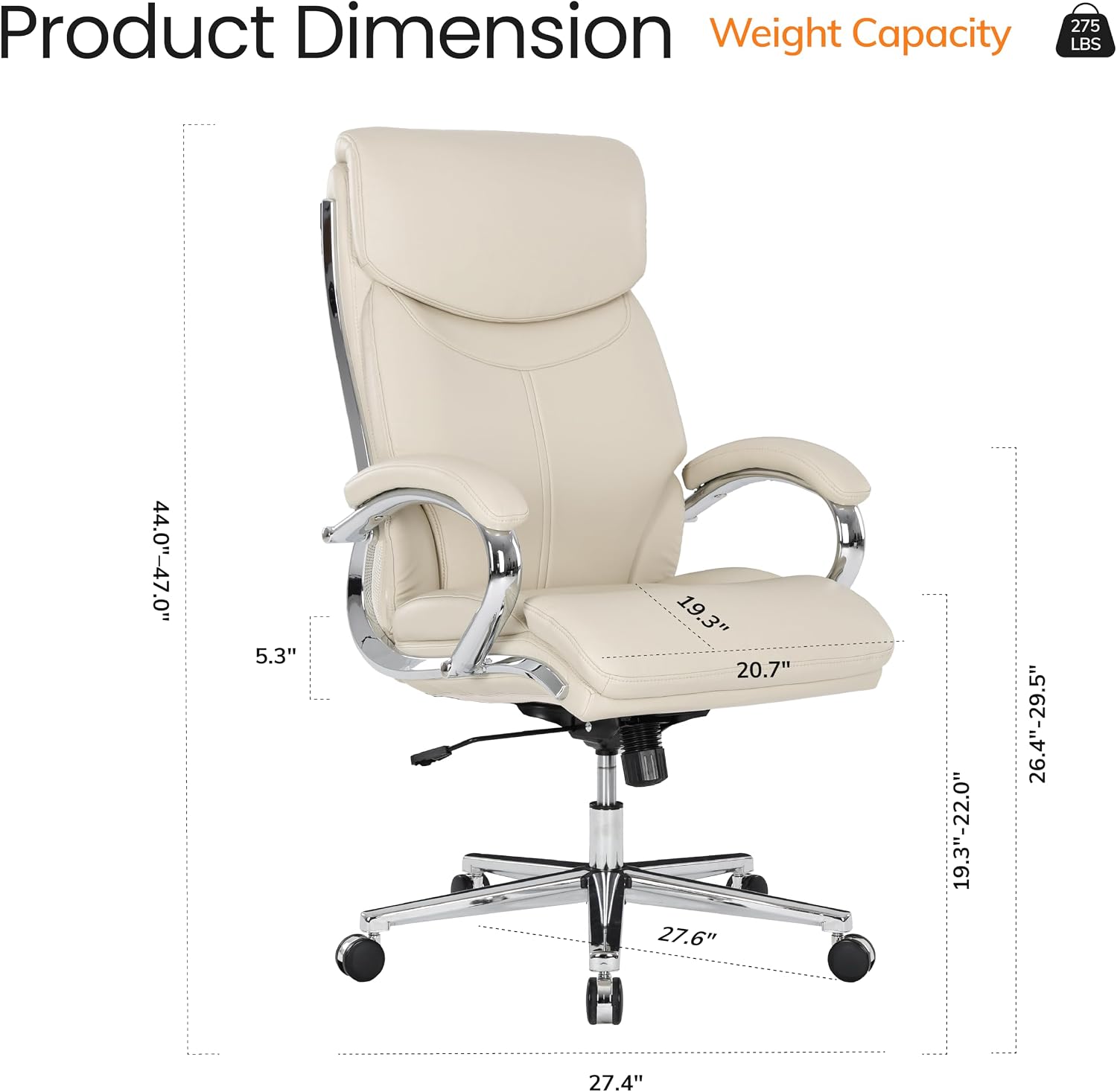 Product dimensions of the COLAMY OCS20 chair