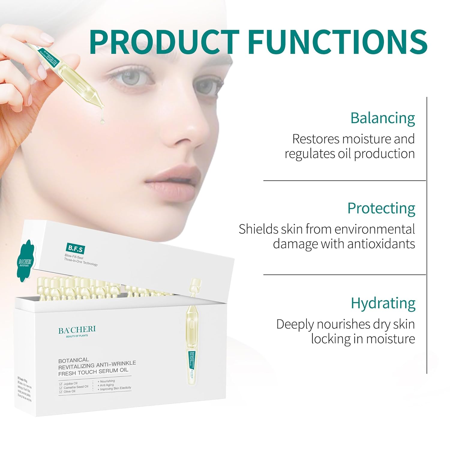 Anti-Aging Serum for Face – Essential Botanical Oil Ampoule with Olive, Jojoba & Squalane – Hydrating, Smoothes Fine Lines & Restores Radiant, Dry Skin, 1ml x 30