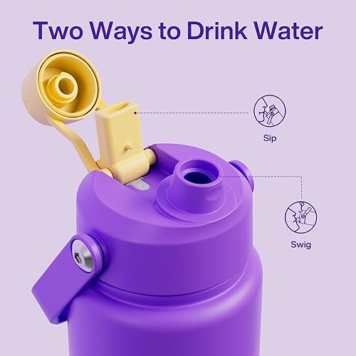 Miniatura 438 de ENCOOL Botella de agua aislada con popote, de acero inoxidable, a prueba de fugas, sin BPA, al vacío de doble pared que se mantiene fría durante 24