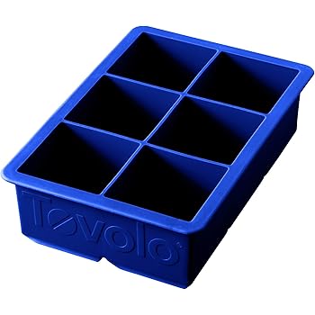 Tovolo Inch Large King Craft Ice Mold Freezer Tray of 2" Cubes for Whiskey, Bourbon, Spirits & Liquor Drinks, BPA-Free Silicone, Set of 1, Stratus Blue