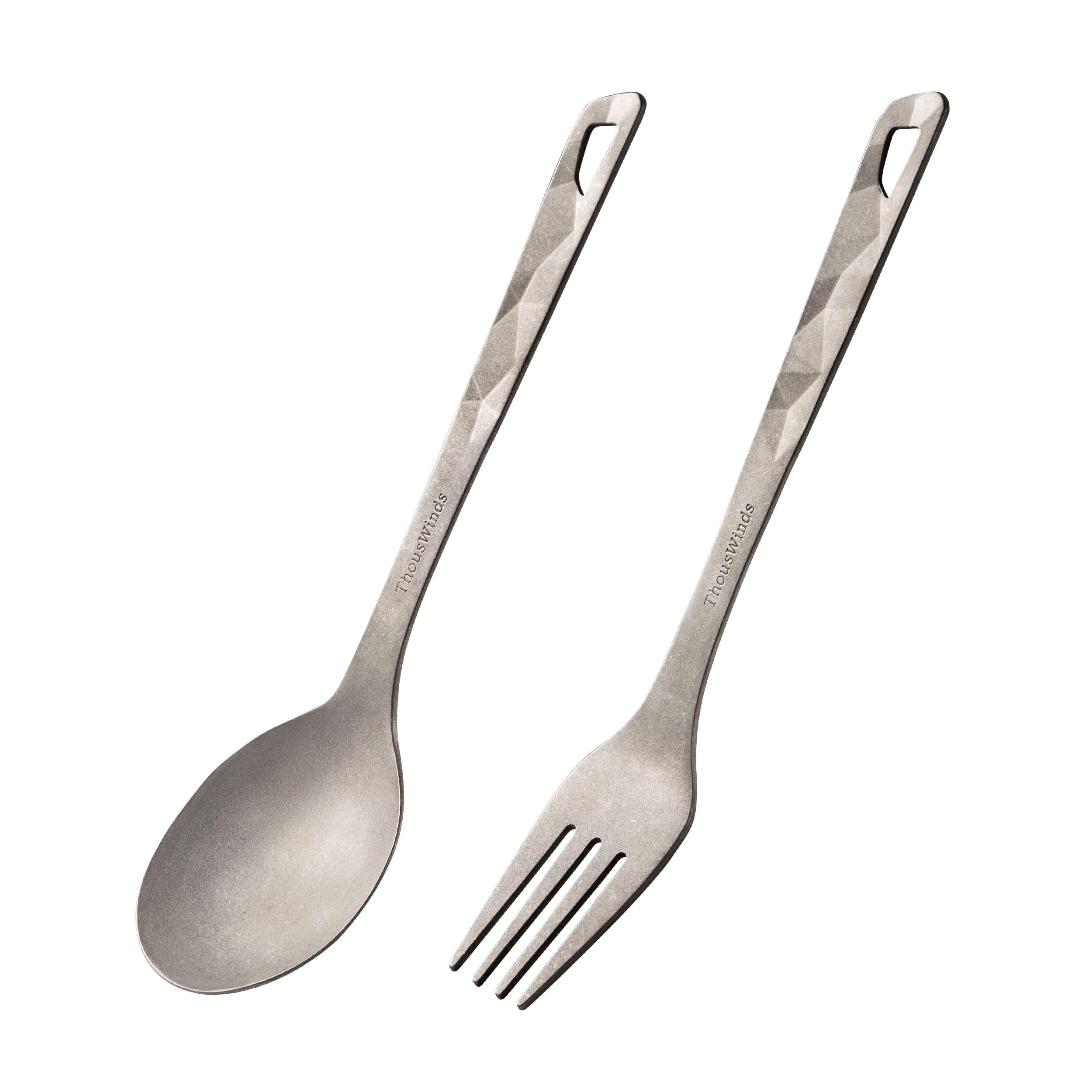 Thous Winds Titanium Cutlery Set, Ultralight and Durable Fork and Spoon, Reusable Flatware for Outdoor Camping Backpacking Hiking Picnic Travel, with Storage Bag