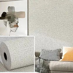 Papel De Parede Alto Relevo Linho, Papel de Parede Texturizado Adesivo Lavável, Efeito Tecido Linho (Cinza, 50cmX10m)