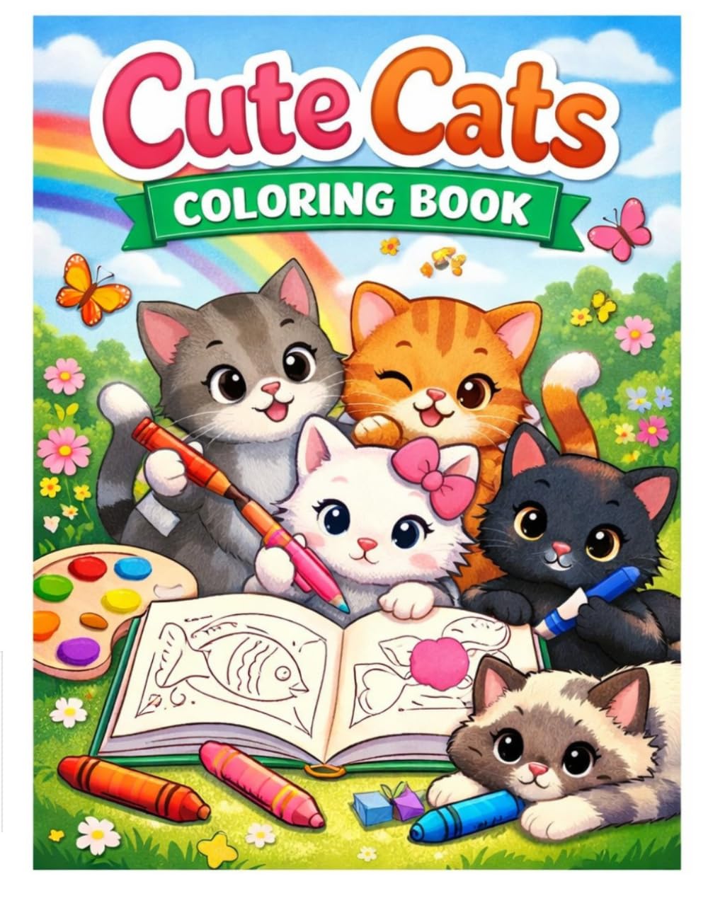 Cute Cats Coloring Book: Adorable Kawaii Cats, Playful Kittens & Fun Relaxing Coloring Pages for Kids, Teens & Adults (Cute Coloring (Fun))