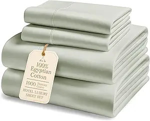 100% Egyptian Cotton King Size Sheets Set – 1000 Thread Count Sateen, Deep Pocket, Hotel Comfort