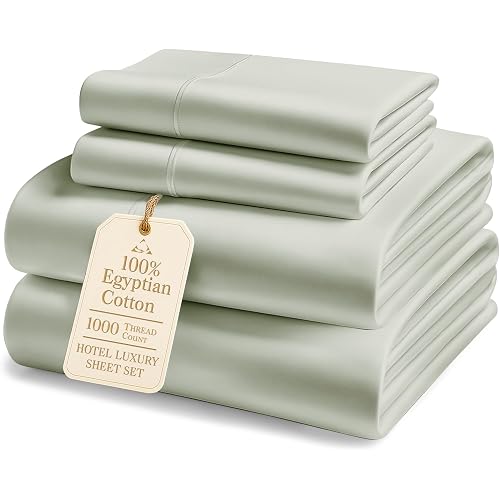 100% Egyptian Cotton King Size Sheets Set – Luxury 1000 Thread Count Buttery Soft & Durable Christmas Sheets King Size, Sateen Winter Sleep Comfort, Snug Fit 15" Deep Pocket, Hotel Comfort - Mineral