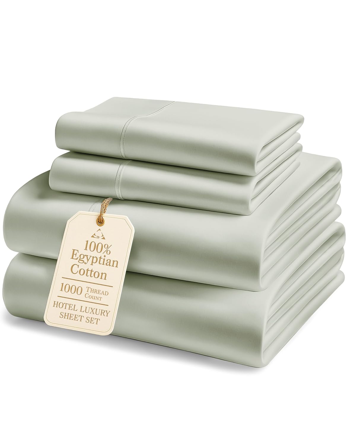 100% Egyptian Cotton Queen Bed Sheet Set – 1000 Thread Count 4 Piece Queen Sheets Set, Breathable & Fade Resistant, Silky Sateen Weave, Ultra-Soft Hotel Luxury Bedding with 15" Deep Pocket - Mineral
