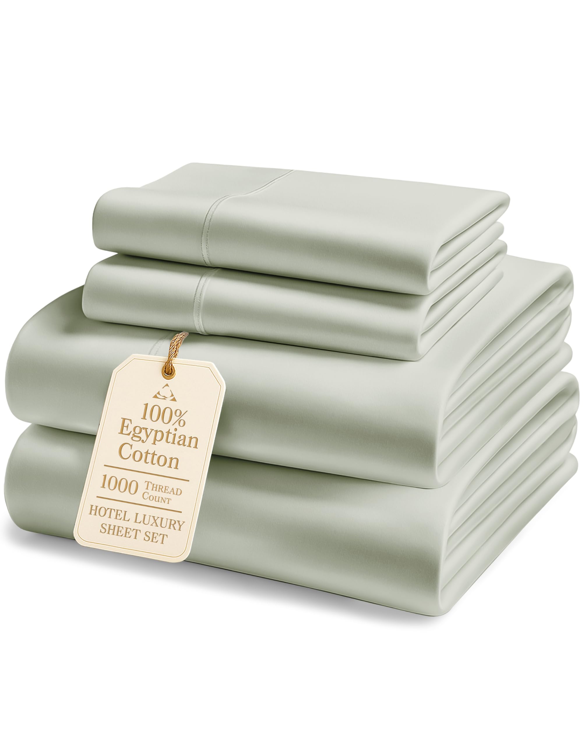 Photo 1 of 100% Egyptian Cotton Queen Bed Sheet Set – 1000 Thread Count 4 Piece Queen Sheets Set, Breathable & Fade Resistant, Silky Sateen Weave, Ultra-Soft Hotel Luxury Bedding with 15" Deep Pocket - Mineral