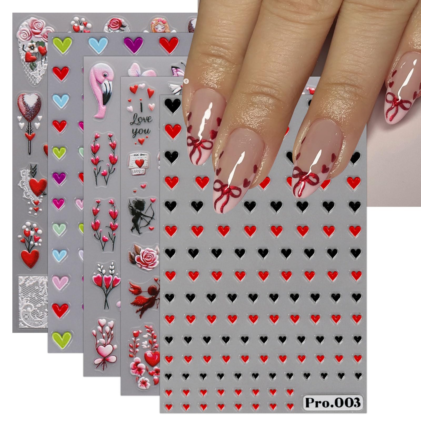 JMEOWIO Nagelsticker Valentinstag – 12 Blatt Selbstklebend – Herz-Deko Für Nail Art