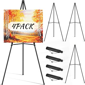 Easel Stand for Sign Portable,66" Easel Display Stand Metal, Adjustable Easels for Display,Wedding Signs, Posters-Black4 Pack