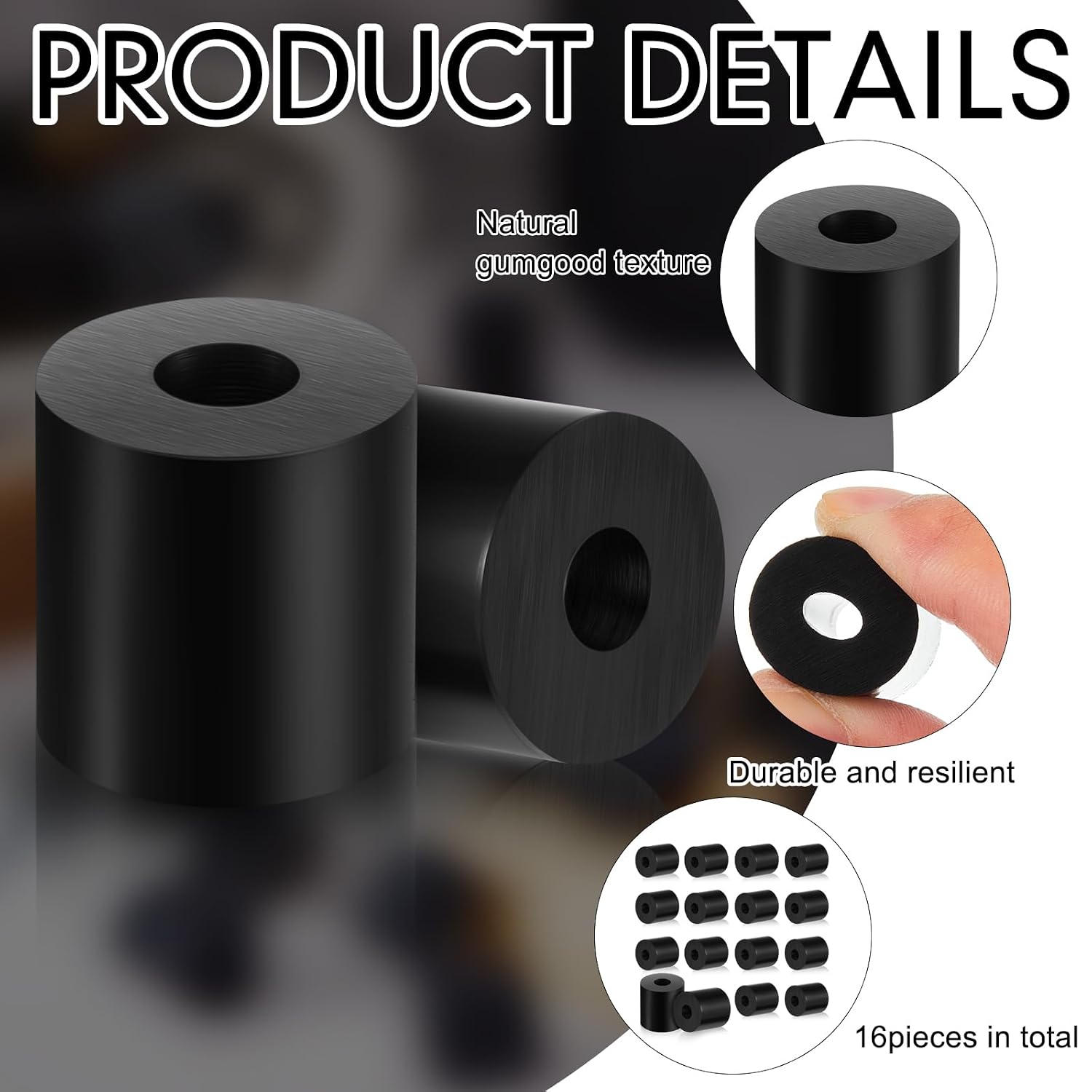 Fabbay Rubber Spacer Bushings Black Grommets for Car Vibration Home, 32 Pcs