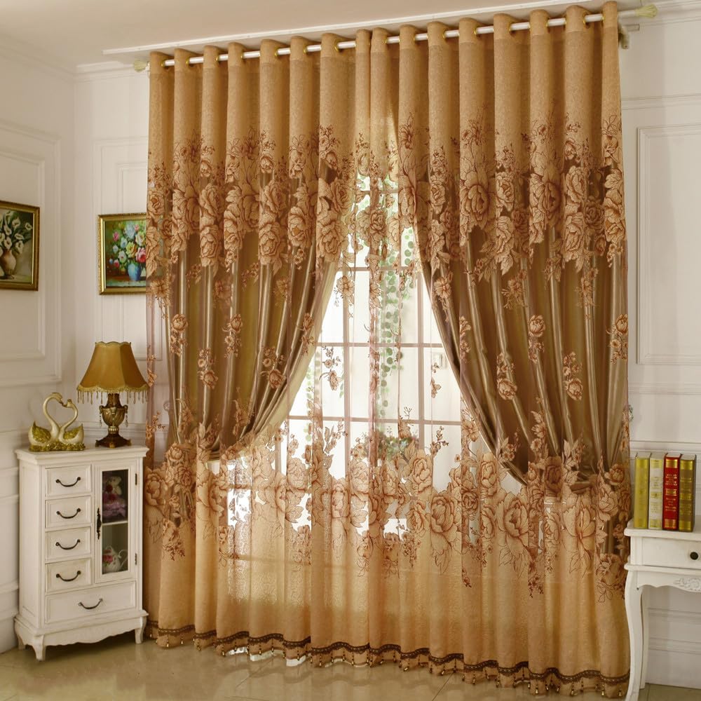 Amidoudou 1 Pair European Double Layer Curtains for Living