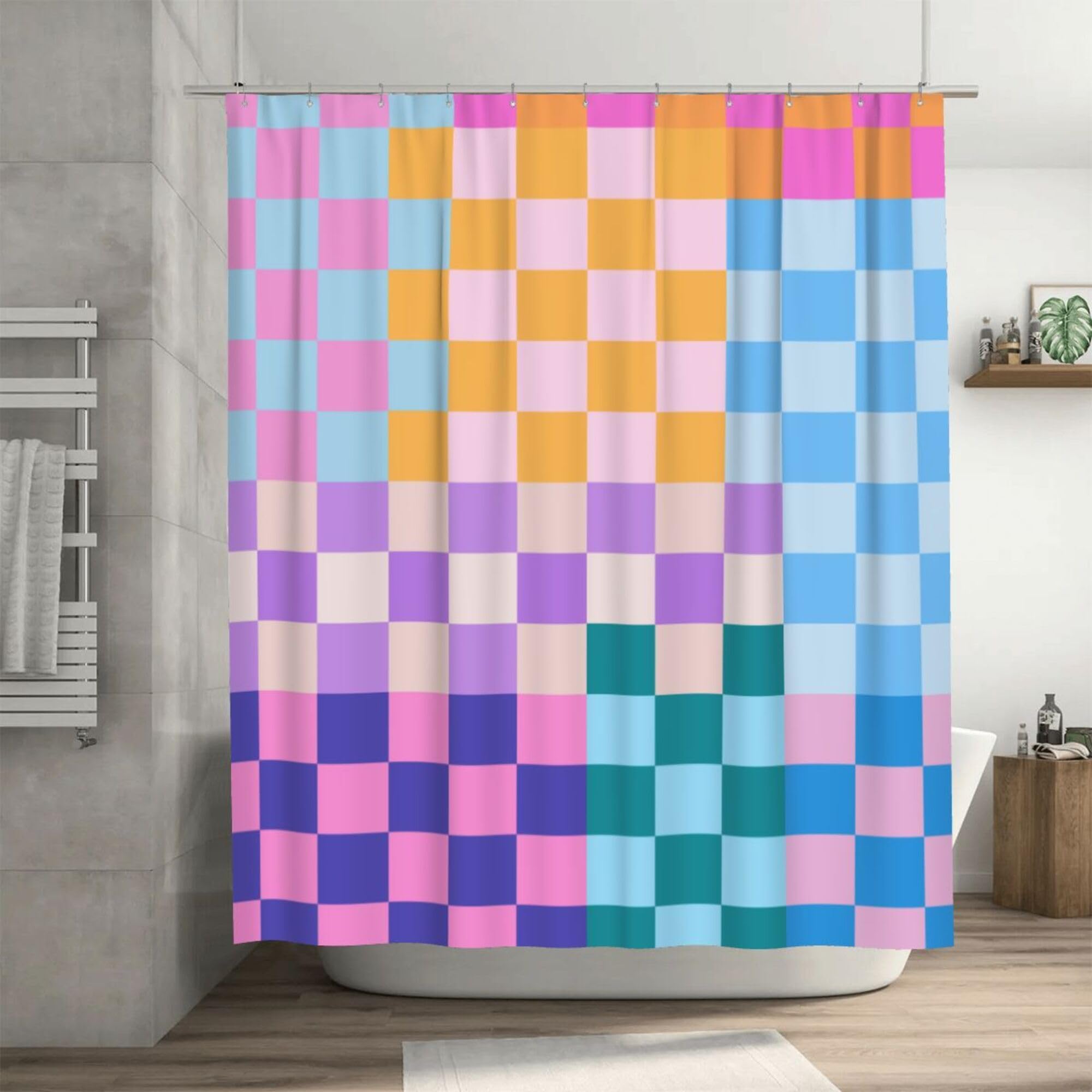 Ohocut Colorful Checkered Shower Curtain, Multicolor