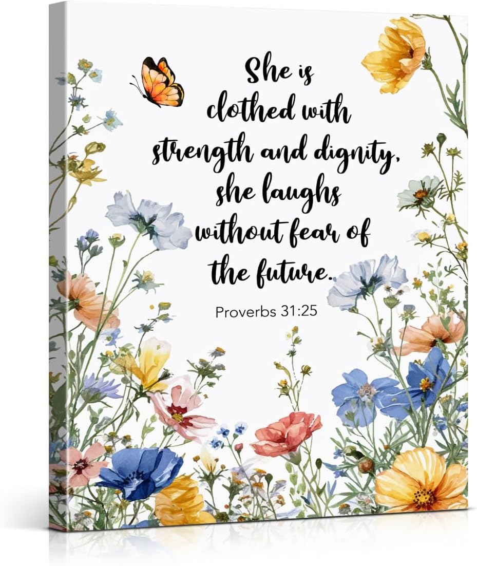 Amazon.com: Christian Floral Bible Verse Canvas Wall Art Print ...