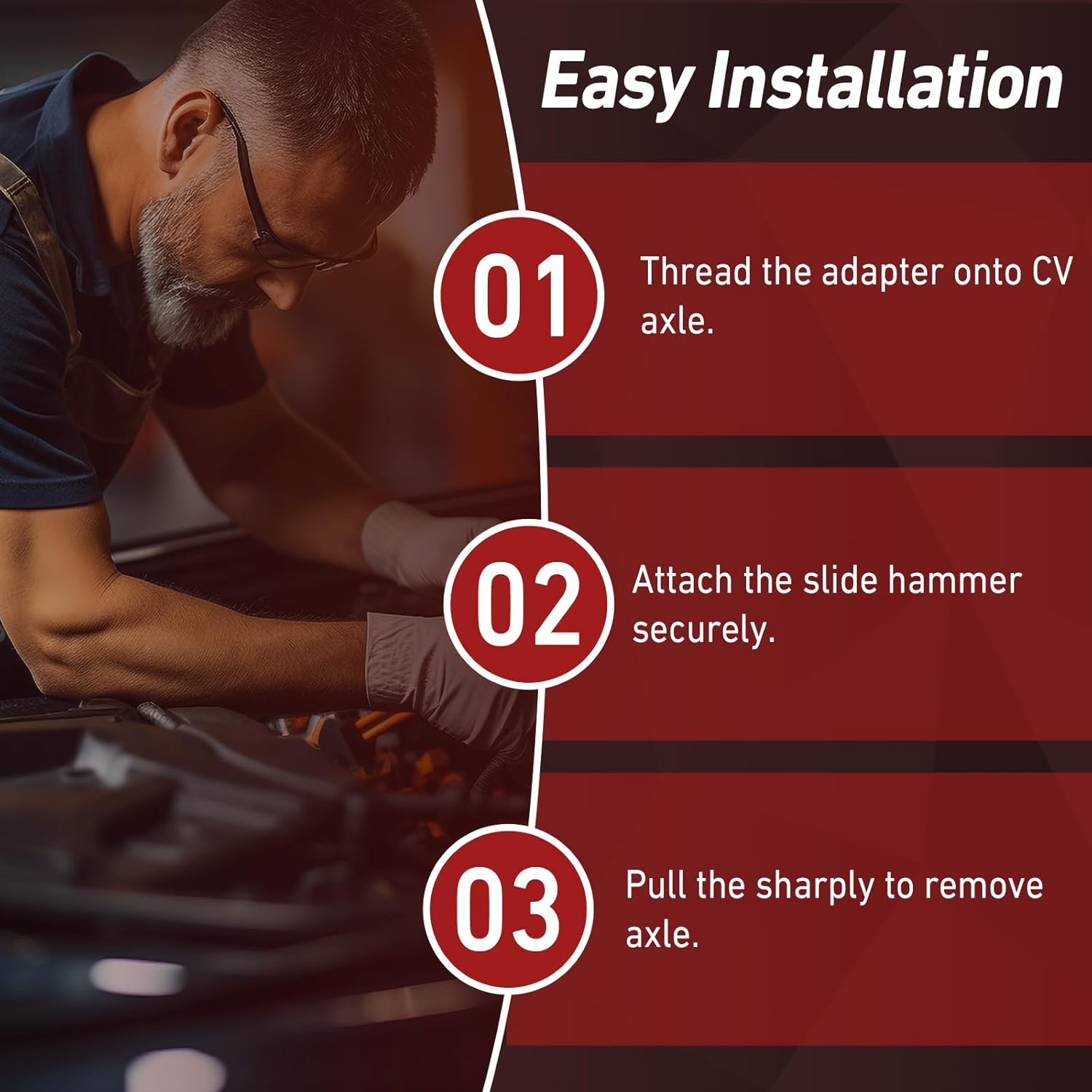 Inner CV Axle Puller Removal Tool with 5/8"-18 Slide Hammer and Extension Upgraded Pole - Slide Hammer Attachments Bearing Puller Set with 63mm 48mm CV Joint Fork Adapter Replaces TTK-006