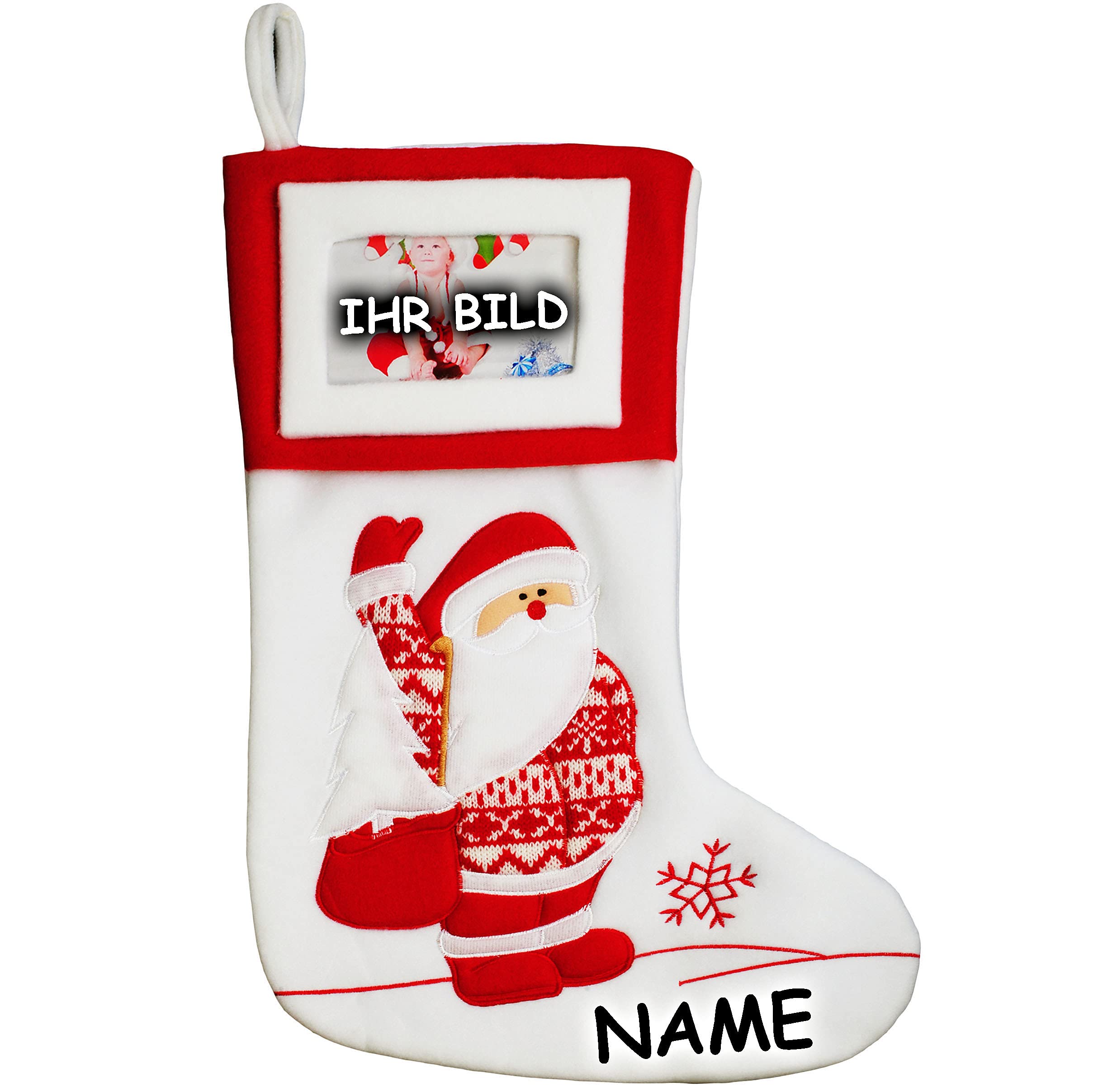 alles-meine.de GmbH 4 Stück 3-D Effekt XL - Weihnachtssocken & Filzstrümpfe - 3-D Effekt - mit austauschbaren Foto - Weihnachtsmotive - 46 cm - Nikolausstiefel - Nikolaus..