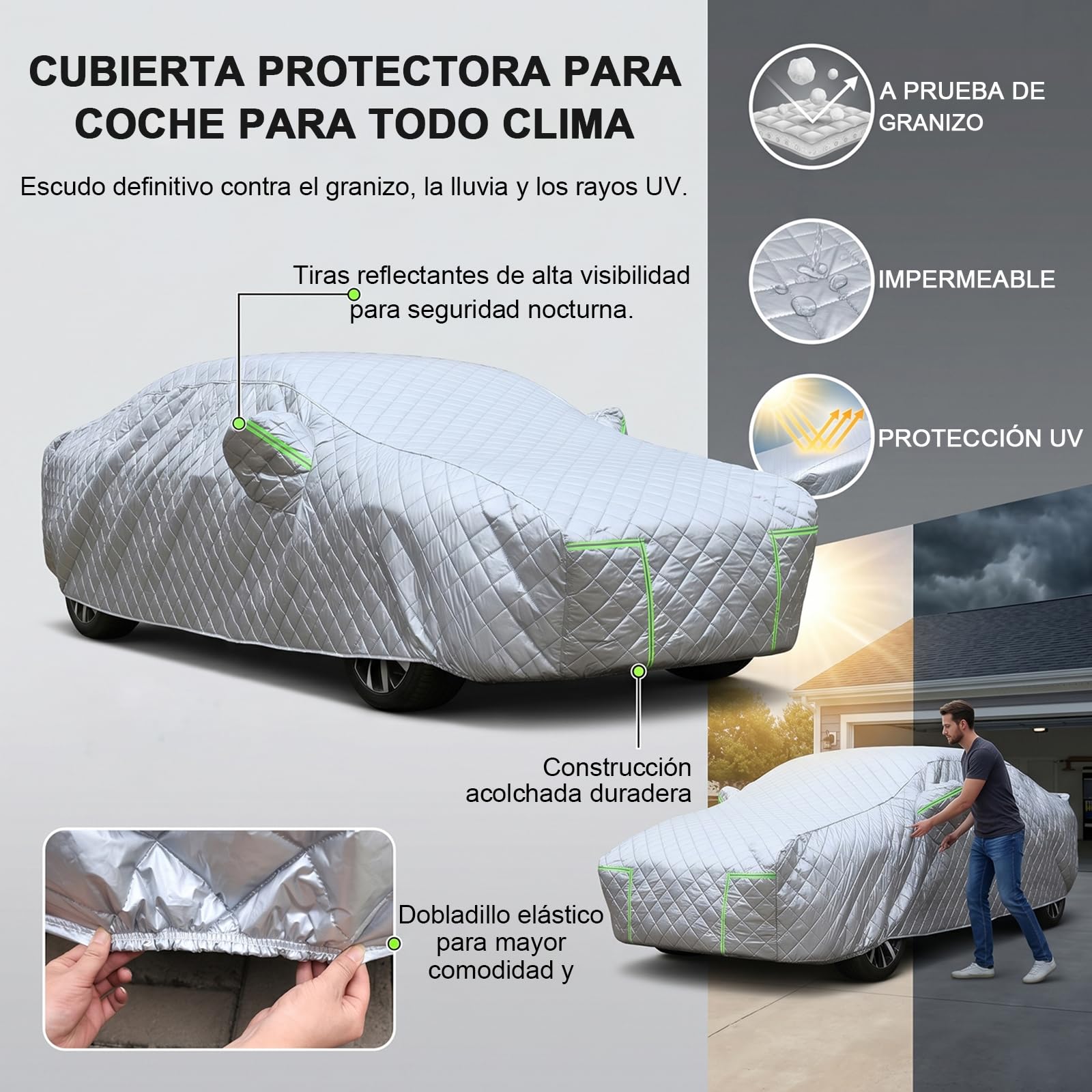 Funda Coche Antigranizo para Seat Ateca (2016-2026) Espesado de 7 Capas, Forro Suave, Transpirable, Antiviento, Impermeable, Tejido Oxford, Anti-UV, 4 Estaciones