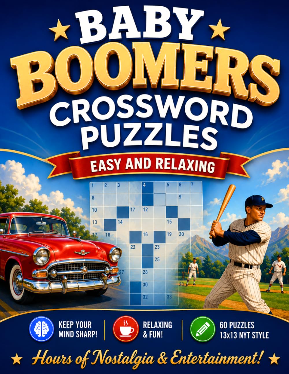 Baby Boomers Crossword Puzzles Book: baby boomer crossword puzles book | Large-Print 60 puzzles to Relive the Best of the 1940s–1980s | for seniors and adults