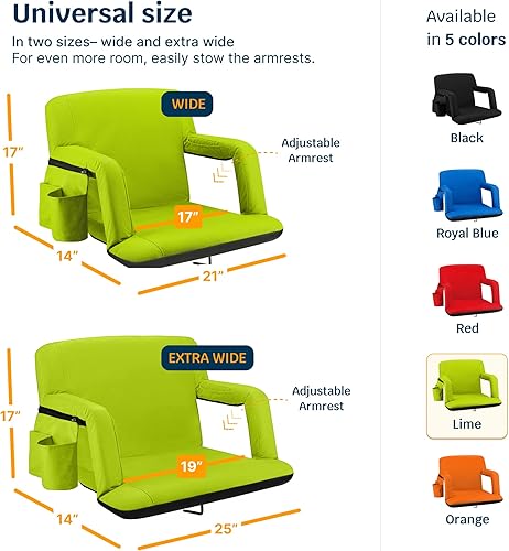 Miniatura 3 de Alpcour Asiento reclinable para estadio, silla ancha con respaldo y cojín, reposabrazos, bolsillos laterales y gancho para gradas, las mejores