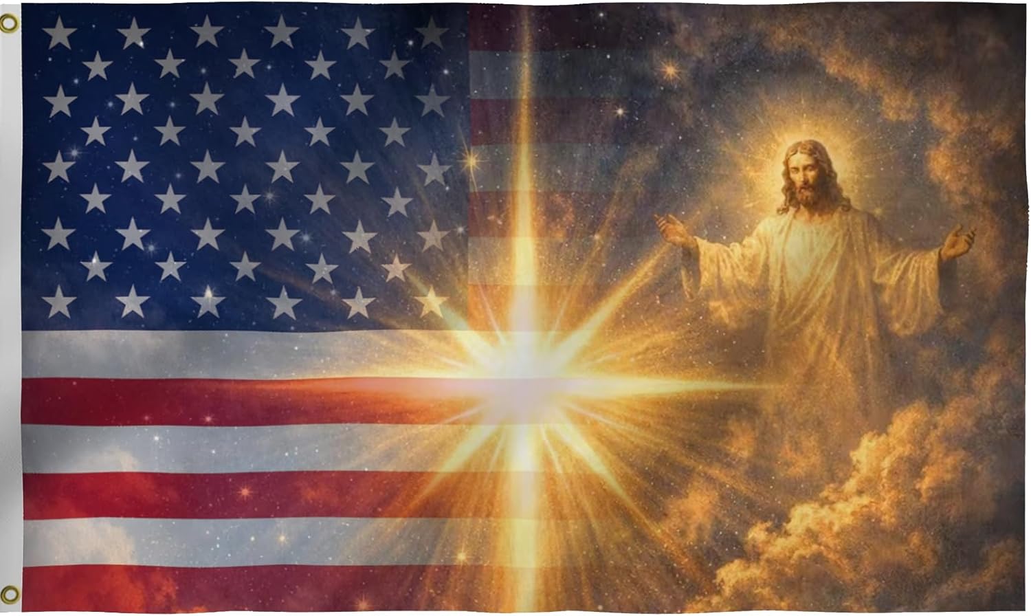 American Jesus Flag 4X6FT, US Christ Flags, Both Sides Printed,Vibrant Colors, Double Stitched, Bar Garden Street Decoration, GYM, Church Office Decor,Indoor Outdoor Use,Gifts. (Light-Jesus, 4x6ft)