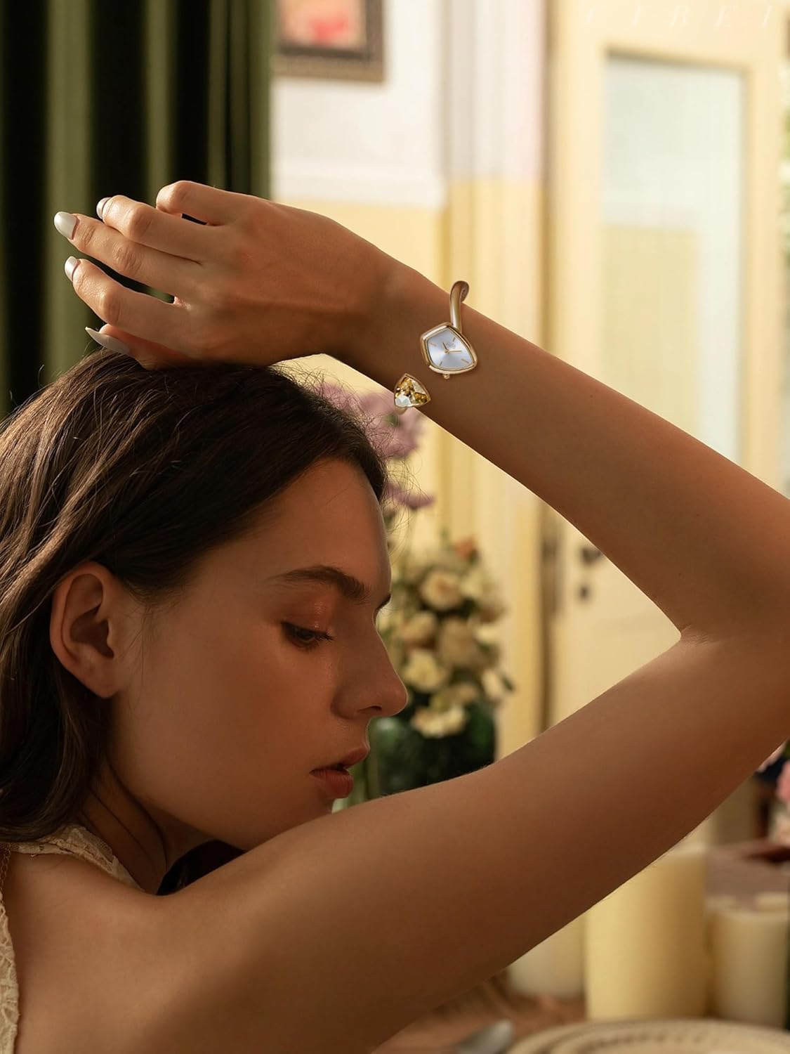 SAGA Phantom Ladies Luxury Cuff Bangle Quartz Watch, Triangular Case, Japanese Movement, 30M Water Resistant, 316L Stainless Steel Bracelet with Danube Crystals - Image 6