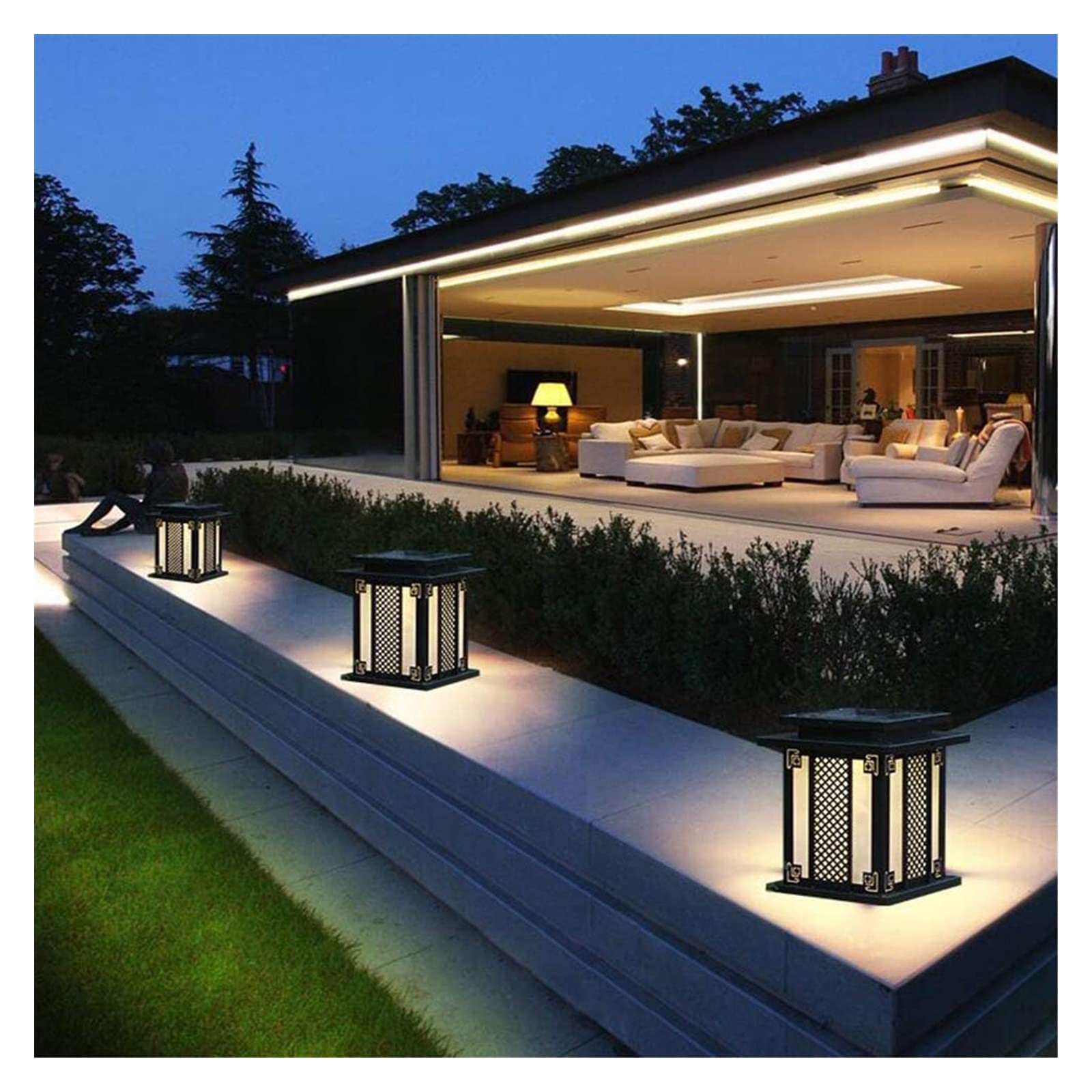 Luce del cortile Luce pressofusa Lampada a palo solare Retro Lampada da giardino creativa Illuminazione Parco Evidenziare Percorso Luce Recinzione Lampada a pilastro Lampada da recinzione rurale Luci