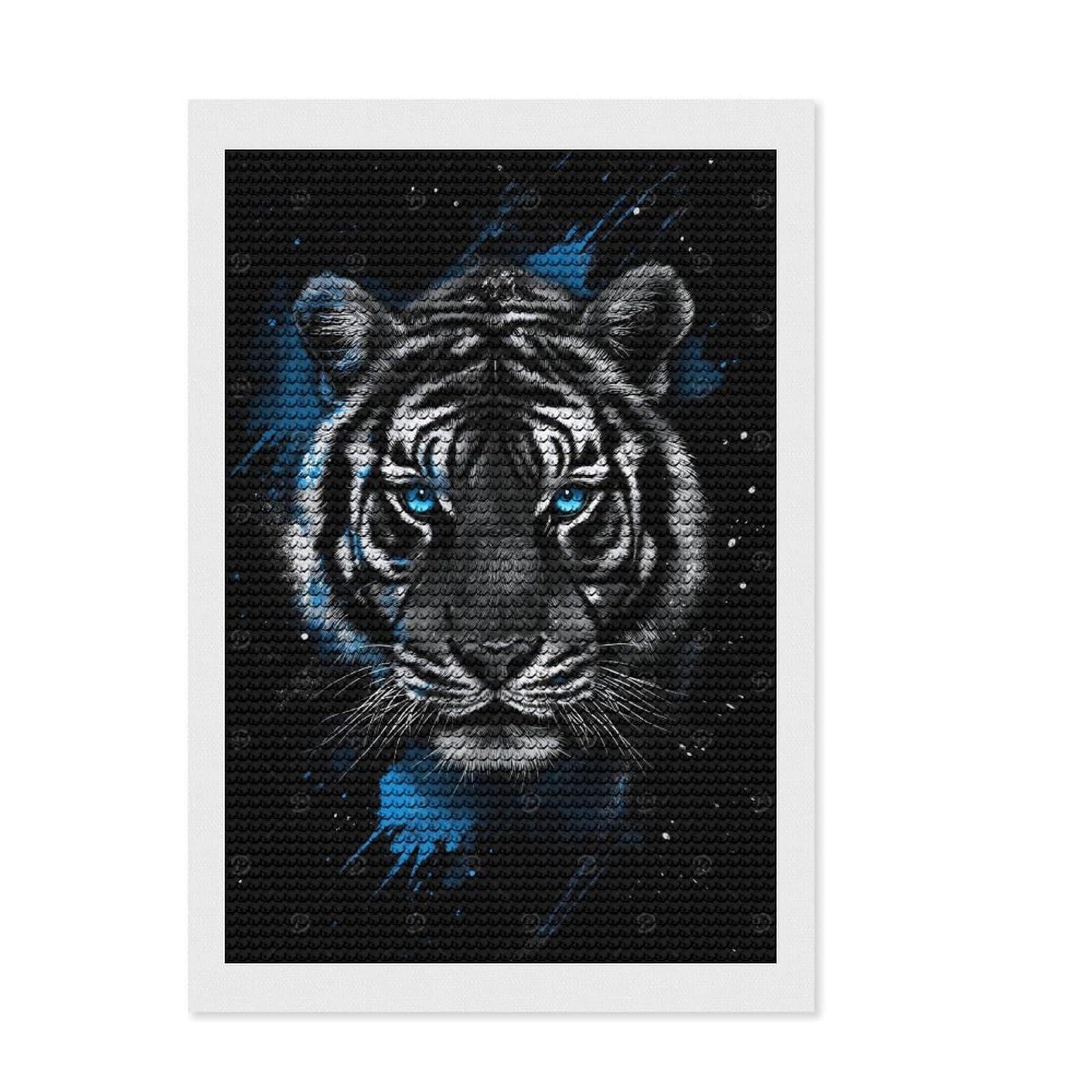 Junmoney Tiger Portrait with Blue Accents Diamond Art Kit 8"x12", Stress Relief Craft, Living Room Decor, for Craft Lovers, Festive Craft Gift