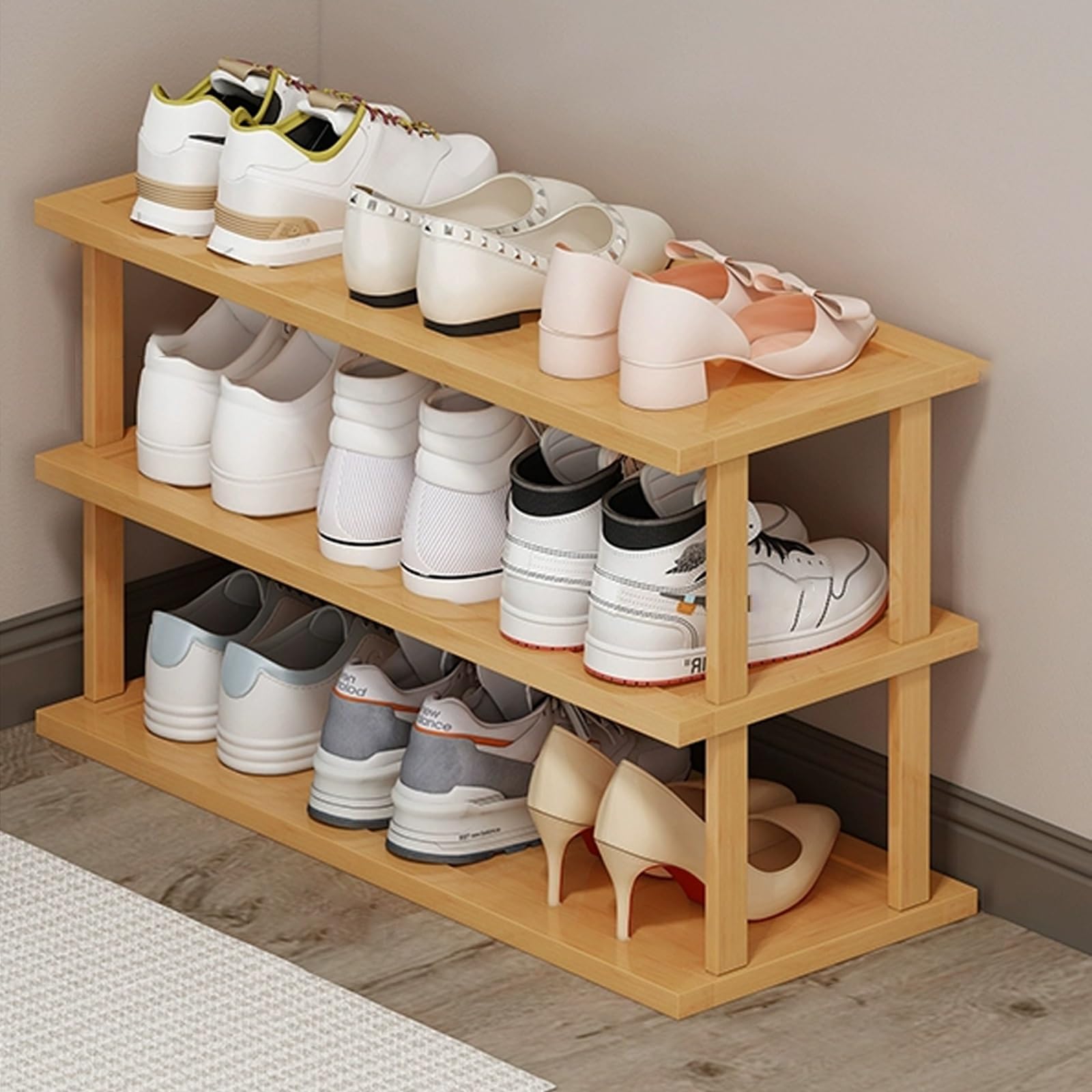 SVFOEBJM Vertical Shoe Rack, Wooden Shoe Rack for Small Spaces, DIY Shoe Shelf, Space Saving Storage, Tall Narrow Shoe Tower Organizer for Entryway Corner Garage Bedroom