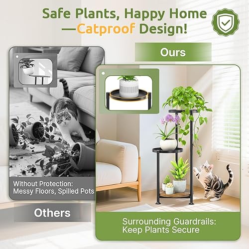 Miniatura 5 de Soporte para plantas de 3 niveles para interiores y exteriores, soporte de flores alto de 10 pulgadas de ancho en metal escalonado con múltiples