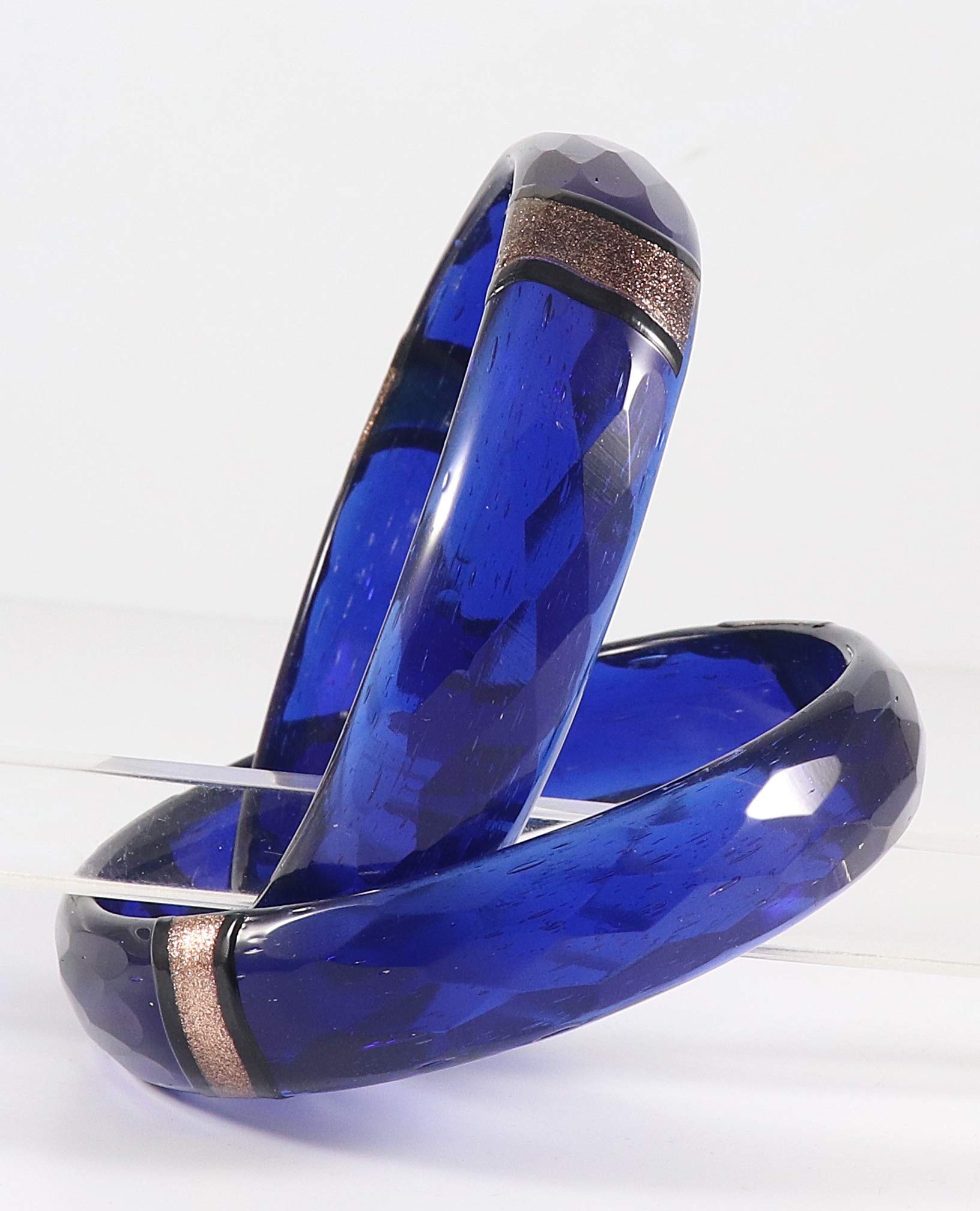 DarkBlue Diamond Pattern Jade Glass Bangles/Kada 2.4 Inches