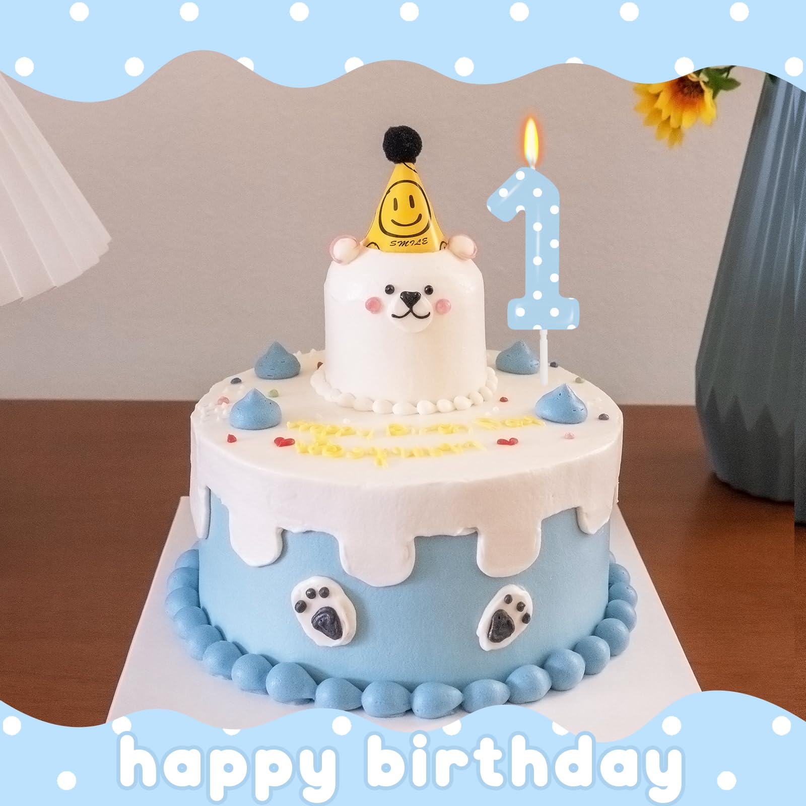 1 bougie bleue pour gâteau, décoration d'anniversaire bleue, décoration de 1er anniversaire de garçon, une décoration de gâteau pour fête d'anniversaire (chiffre 1)