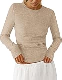 Womens Long Sleeve Shirts 2025 Ribbed Knit Slim Fitted Basic Tee Casual Going Out Tops Underscrubs Fall Clothing
