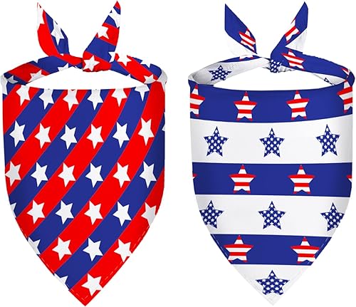 emzrivo Bandanas para perros del 4 de julio, paquete de 2 bandanas para perros con bandera estadounidense, bufandas para mascotas para niños y