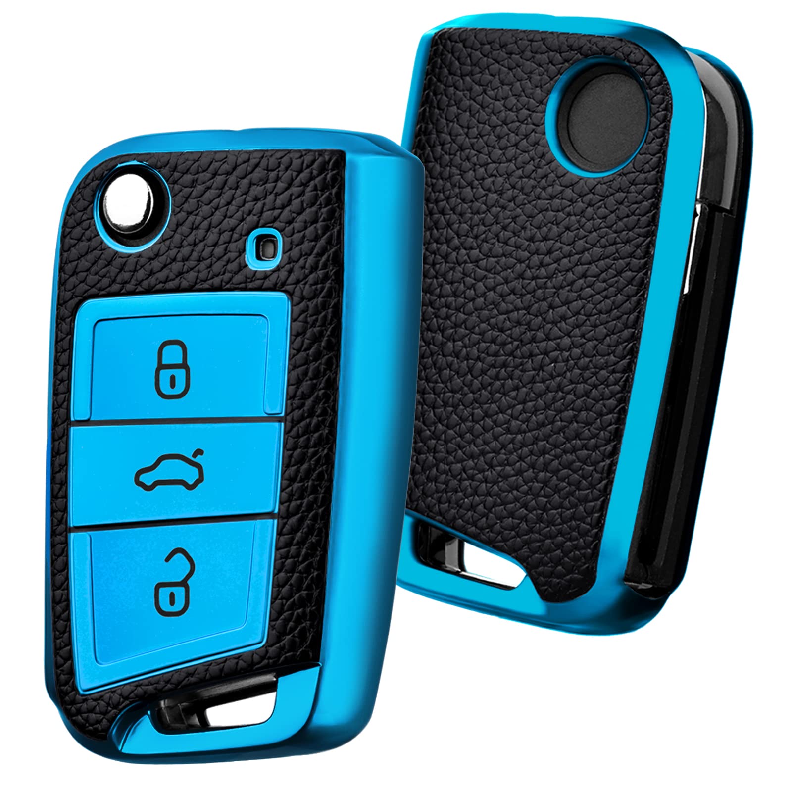 OATSBASF Car Key Cover Compatible with VW,Car Key Case for VW Golf 7 Polo Skoda Seat TPU Silicone 3 Buttons Box (Silver-Stripe) — view 31
