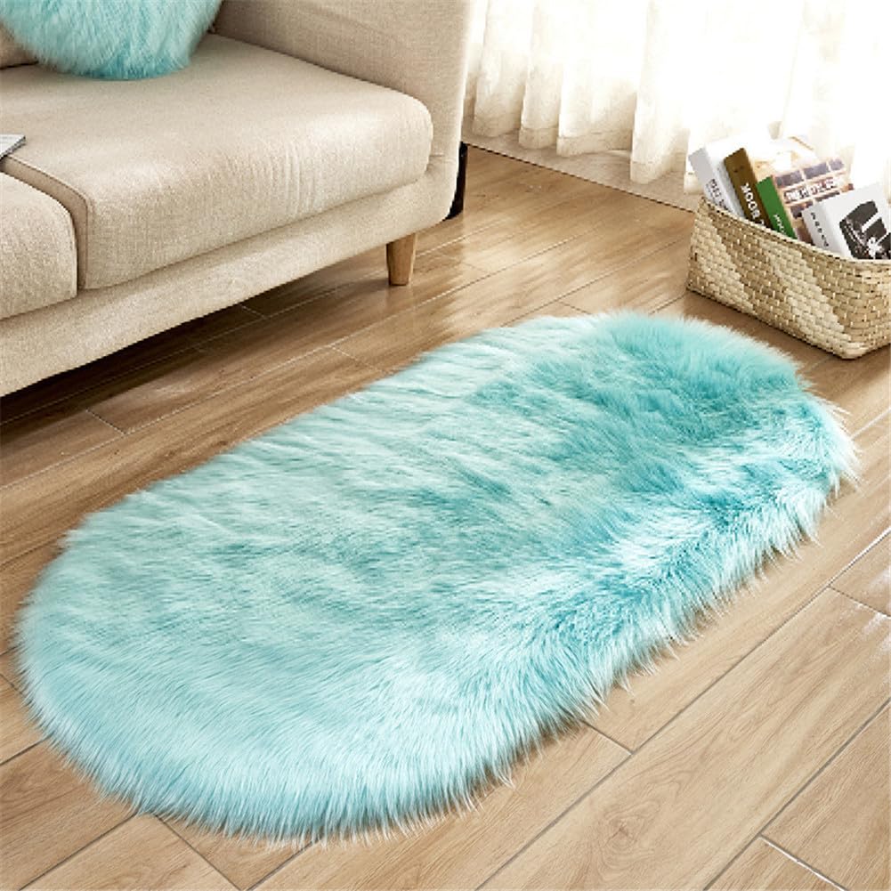 Treer Soft Rugs Living Room Anti Slip Area Rugs for Bedroom Modern Oval-shaped Shaggy Thick Pile Rug Fluffy Floor Carpets Washable Mat Bedside Rugs for Kids Room (light blue,80x160cm) โ image 1