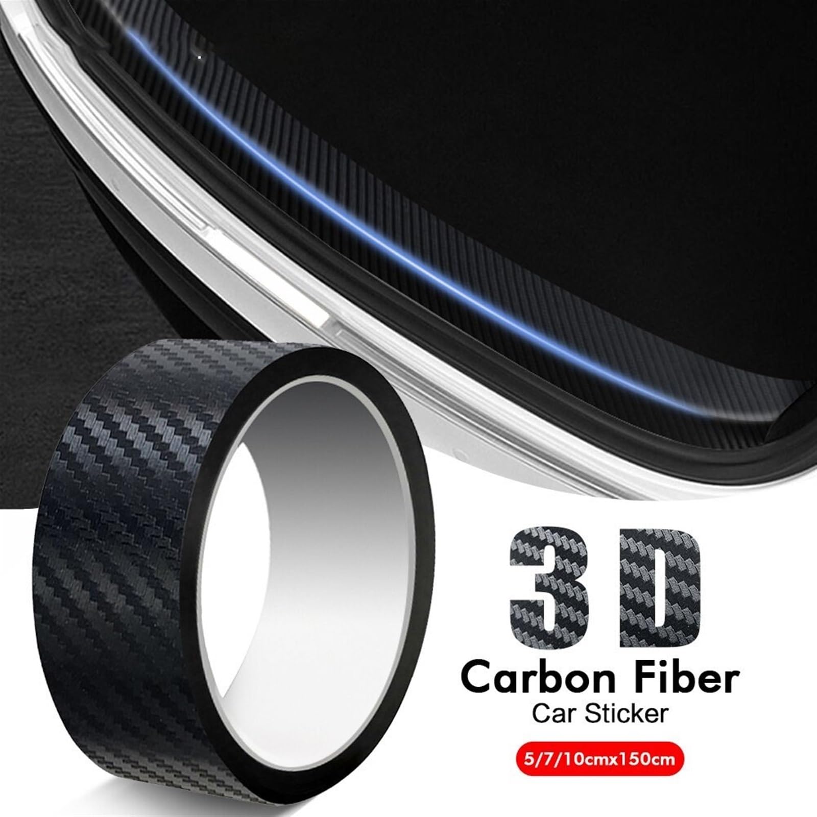 Tira Protectora de Parachoques Pegatinas para Coche con diseño de Fibra Carbono en Color Negro Brillante Resistentes al Agua 3D/6D, para Parachoques Puerta(Matte Black,3cmx150cm)