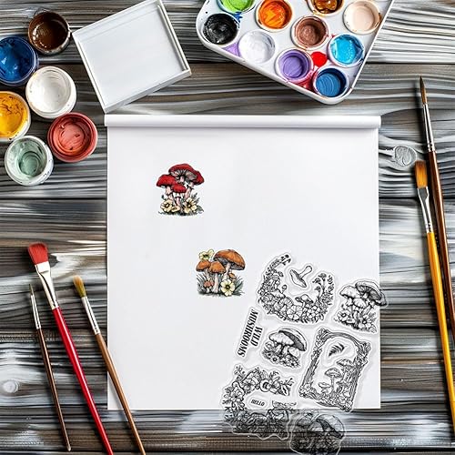 Miniatura 9 de GLOBLELAND Sellos transparentes de hongos retro de silicona, sellos temáticos de plantas para bricolaje, álbumes de recortes, diarios, tarjetas