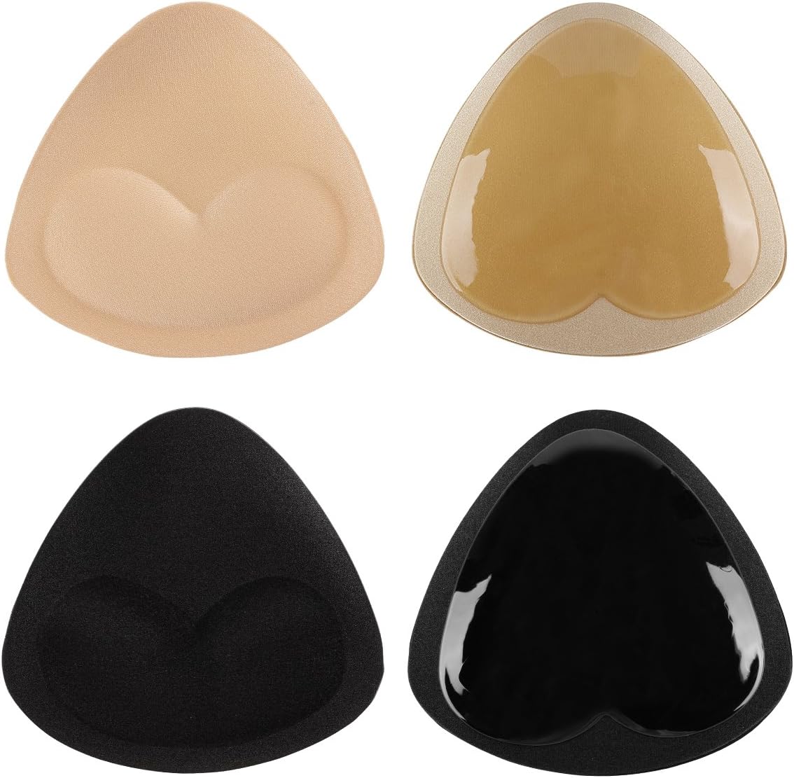 SERMICLESelf-Adhesive Bra Pads inserts, Removeable Silicone Triangle Push Up Pads With Massage 2 Pairs, Beige and Black, One fit all