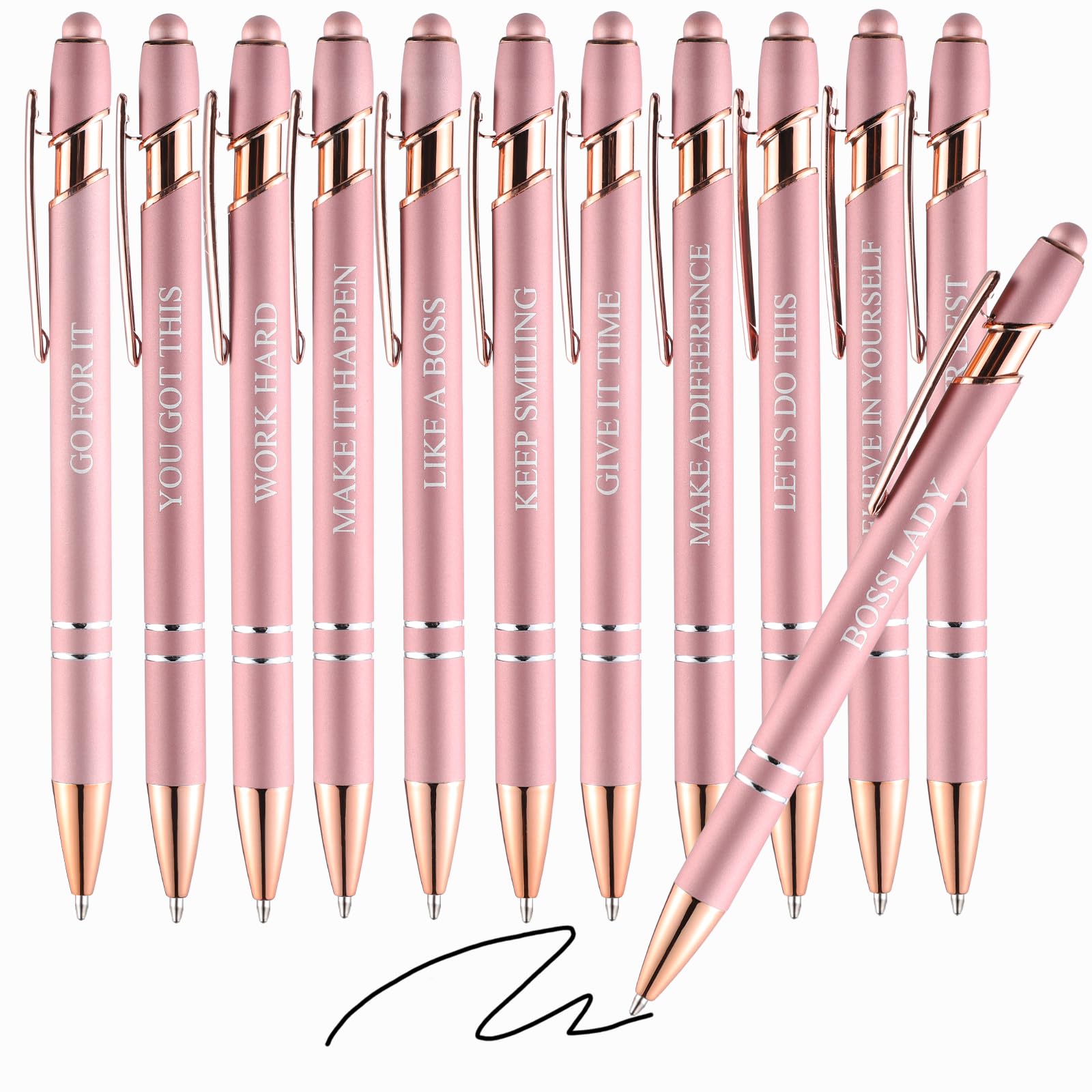 WUXIPREP 12 Pcs Ballpoint Pens,Fine Point Smooth Writing Pens,Kawaii Pens For Writing Journaling Taking Notes School Office Home. (Rose gold 12Pcs)