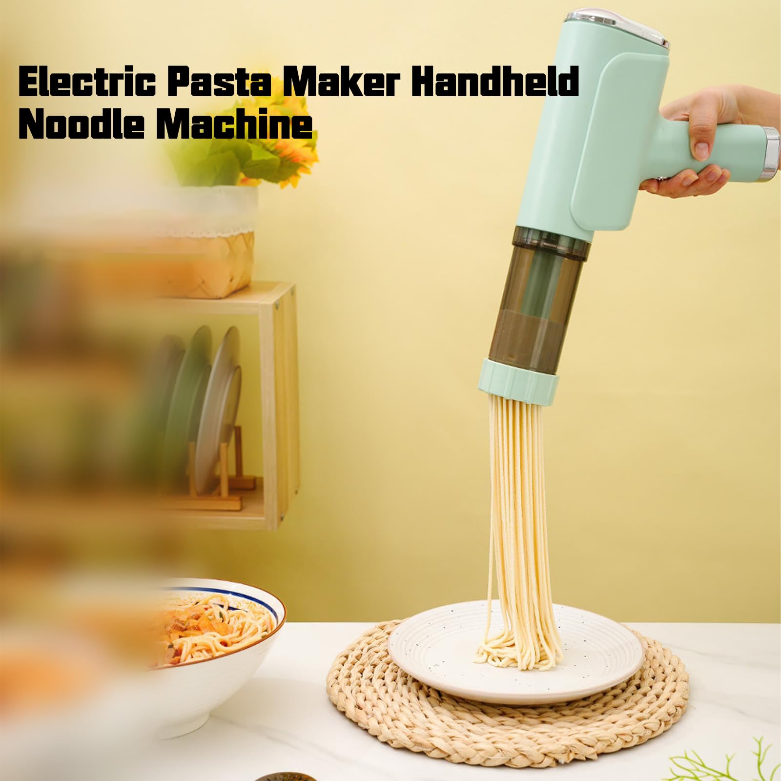 Macchina Per La Pasta, Estrusore Per Pasta Con 1500mah E 5 Stampi Per Pasta, Design A Secchiello Per Noodle Visibile Macchina Per Fare Noodle Portatile In Plastica Per Uso Alimentare Green
