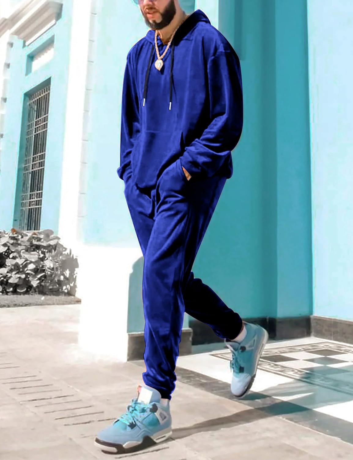 LecGee Mens 2 Piece Velour Hoodie Tracksuit Long Sleeve Velvet Hooded Pullover Casual Athletic Jogging Sweatsuit Set - Image 5