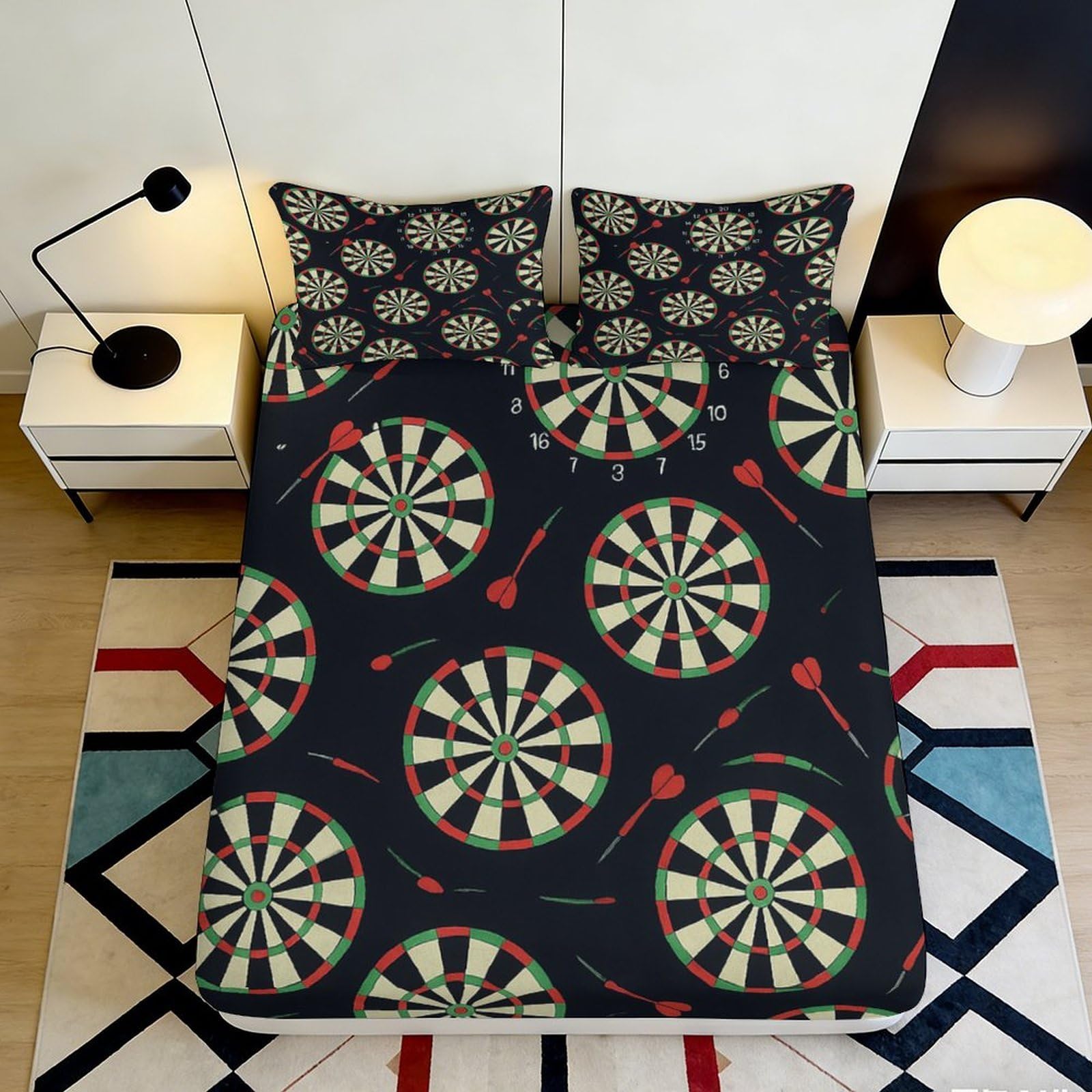 3D Printed Dartboard Fitted Sheet Microfiber Soft Breathable Arrow Bed Cover for Bedroom Guest Room Decor 90x200x25cm