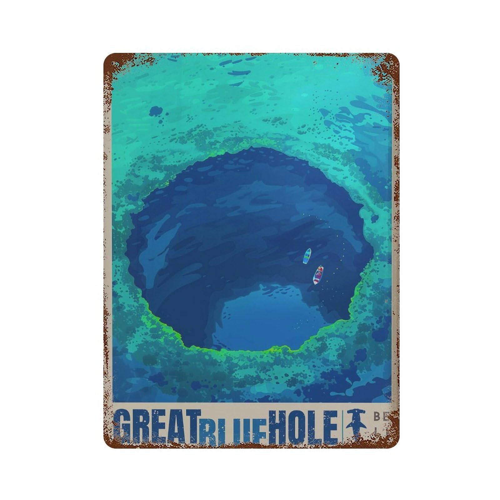 xiaoxiaoshen Blue Hole Belize Diving Travel – Underwater Wall Decor Art Metal Tin Poster Modern Home Decor Art Home Bar Shop Decorations Vintage Sign 40x30cm
