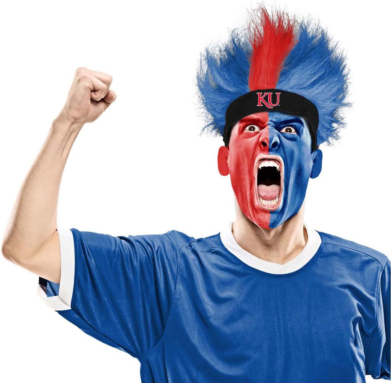 NCAA Kansas Jayhawks Fuzzy Head Wig, 10.5-Inch x 6-Inch, Blue