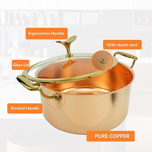 Miniatura 3 de Kkekos Juego de ollas y sartenes de cobre puro, utensilios de cocina de cobre martillado con wok (9.4 in)