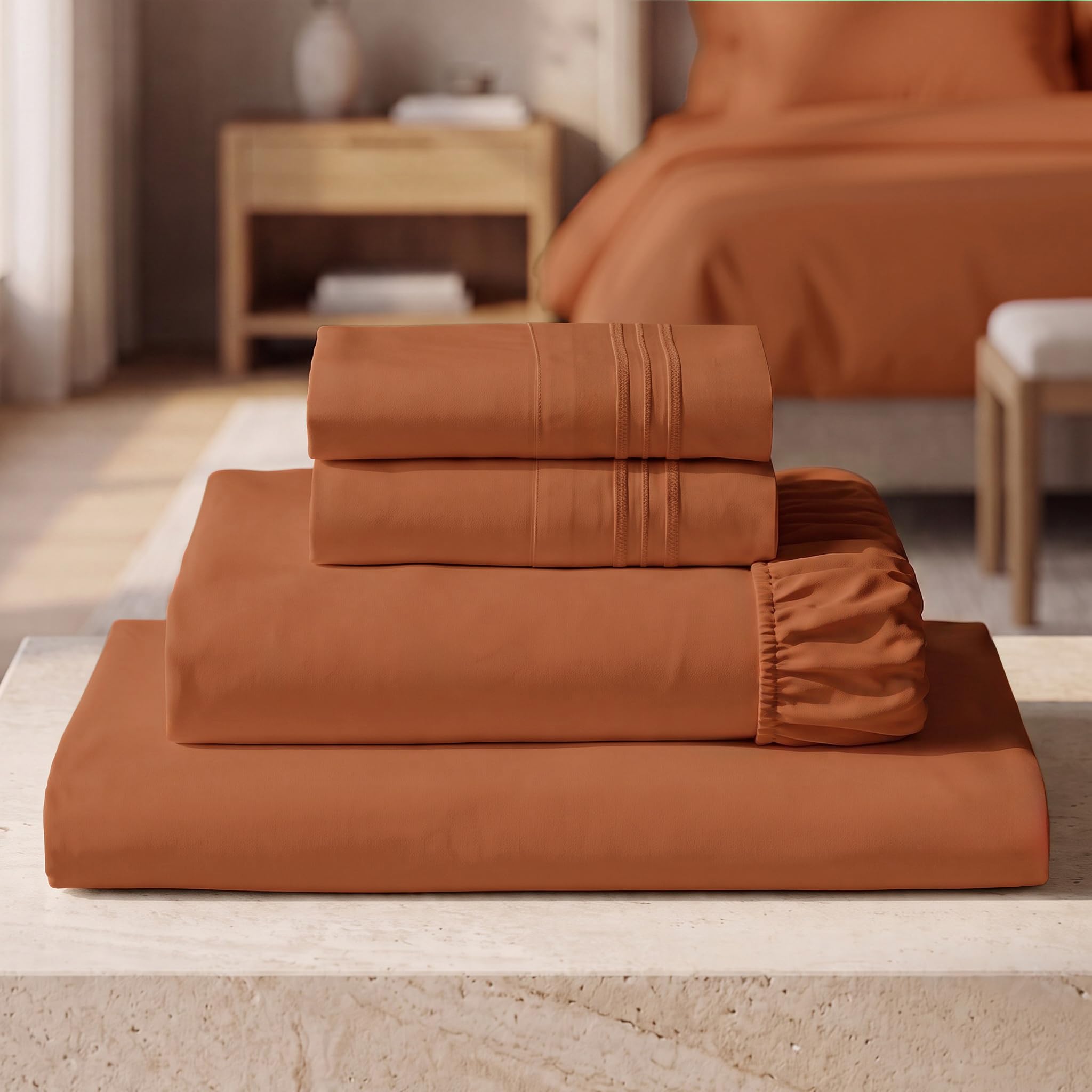 Mellanni Iconic 4-Piece, Ultra Soft Sheet Set (King, Terracotta)