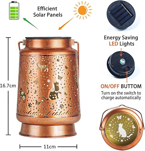 Miniatura 5 de Faroles solares de gato para exteriores, impermeables, luces solares colgantes, regalos para mujeres y hombres, faroles LED decorativos de metal