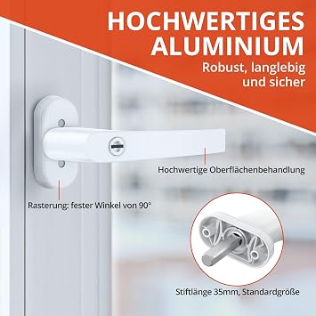 GETLITOOL Lockable Window Handles Pack of 2 Aluminium Window Lock with Keys Safety Window Handle in Pin Length 35 mm Child Safety Window Lock for Window Door Home Security White