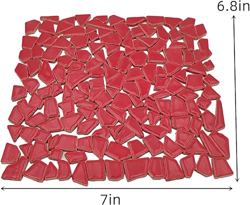 Miniatura 4 de Azulejos de mosaico de cerámica de 7.05 oz para manualidades, azulejos de mosaico de porcelana de 0.2 x 0.8 pulgadas para decoración del hogar (rojo)